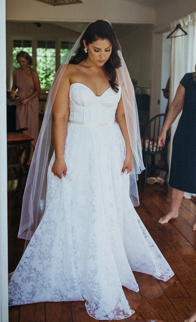 Sweetheart Lace Plus Size A Line White 2024 Beach Wedding Dresses