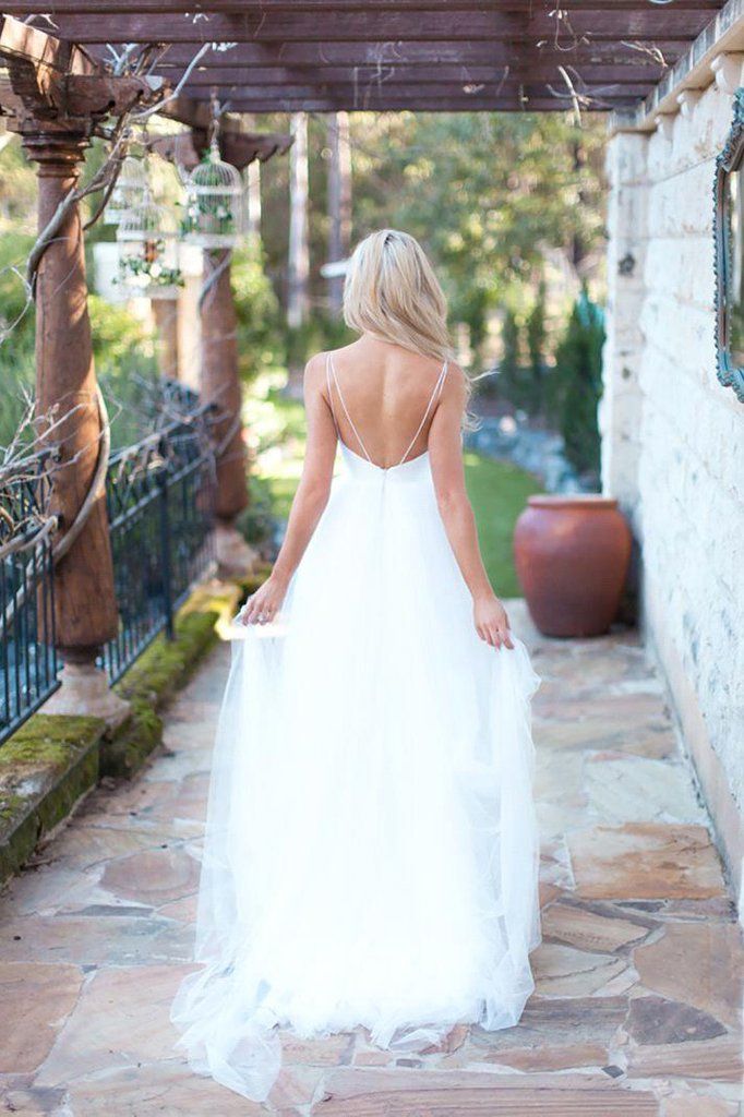 Backless Floor Length A Line Sweetheart Tulle Wedding Dresses 2024
