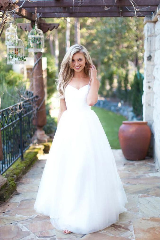 Backless Floor Length A Line Sweetheart Tulle Wedding Dresses 2024