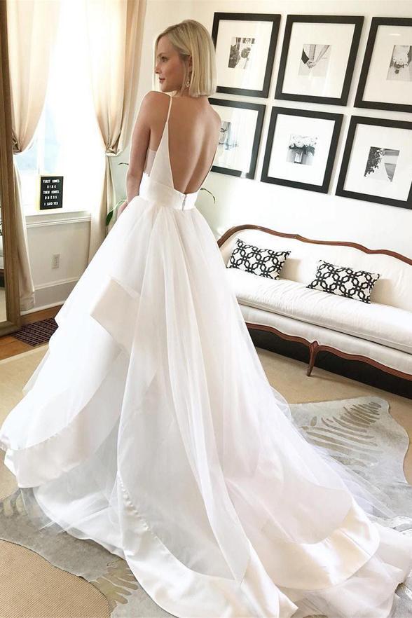 Sweetheart Tulle Backless 2024 A Line Long Wedding Dresses