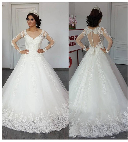 Long Sleeves Sweetheart 2024 A Line Tulle With Appliques Bowknot Mesh Wedding Dresses