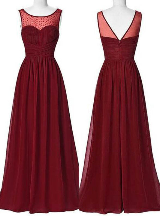 2024 Gorgeous Red Beading Ruching A-Line Chiffon Prom Dresses