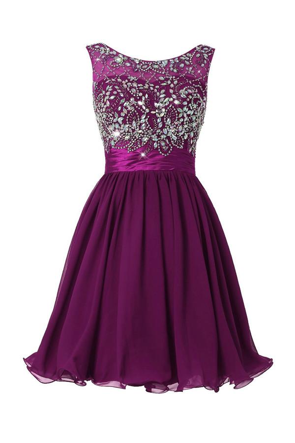 Scoop Chiffon Grape Beading Prom Dress Homecoming Dress ED54