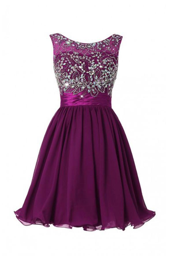 Scoop Chiffon Grape Beading Prom Dress Homecoming Dress ED54