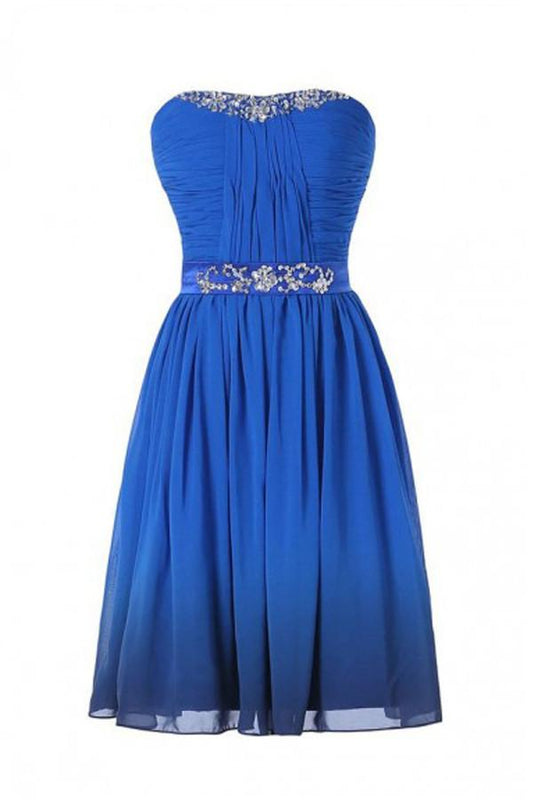 Royal Blue Chiffon Strapless Prom Dress Homecoming Dress ED52