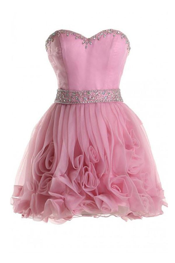 Sweetheart Organza Pink Prom Dress Homecoming Dress ED53