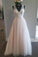 Light Pink V Neck Sleeveless Tulle Beach Wedding Dress with Lace Appliques, A Line Bridal Dress N2523