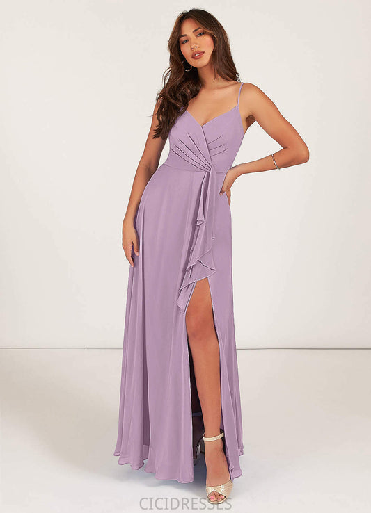Emma 3/4 Length Sleeve V-Neck A-Line/Princess Floor Length Natural Waist Bridesmaid Dresses