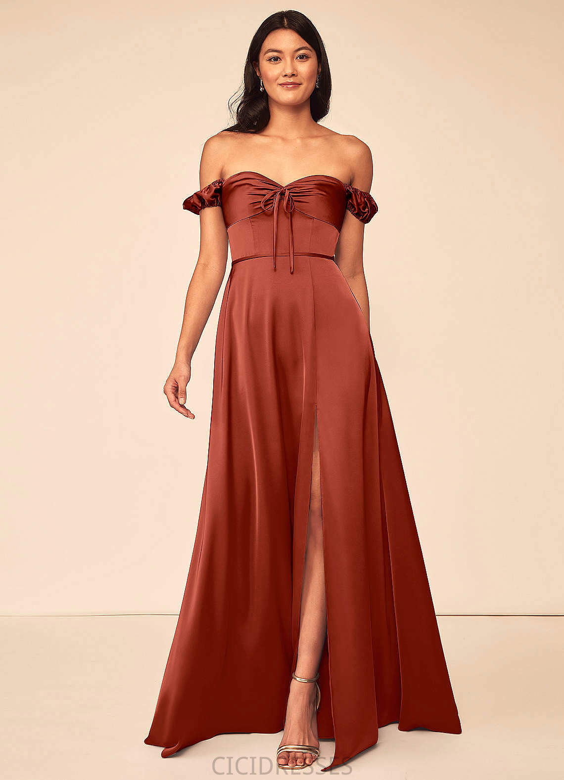 Veronica Sheath/Column Sleeveless Spaghetti Staps Floor Length Satin Natural Waist Bridesmaid Dresses