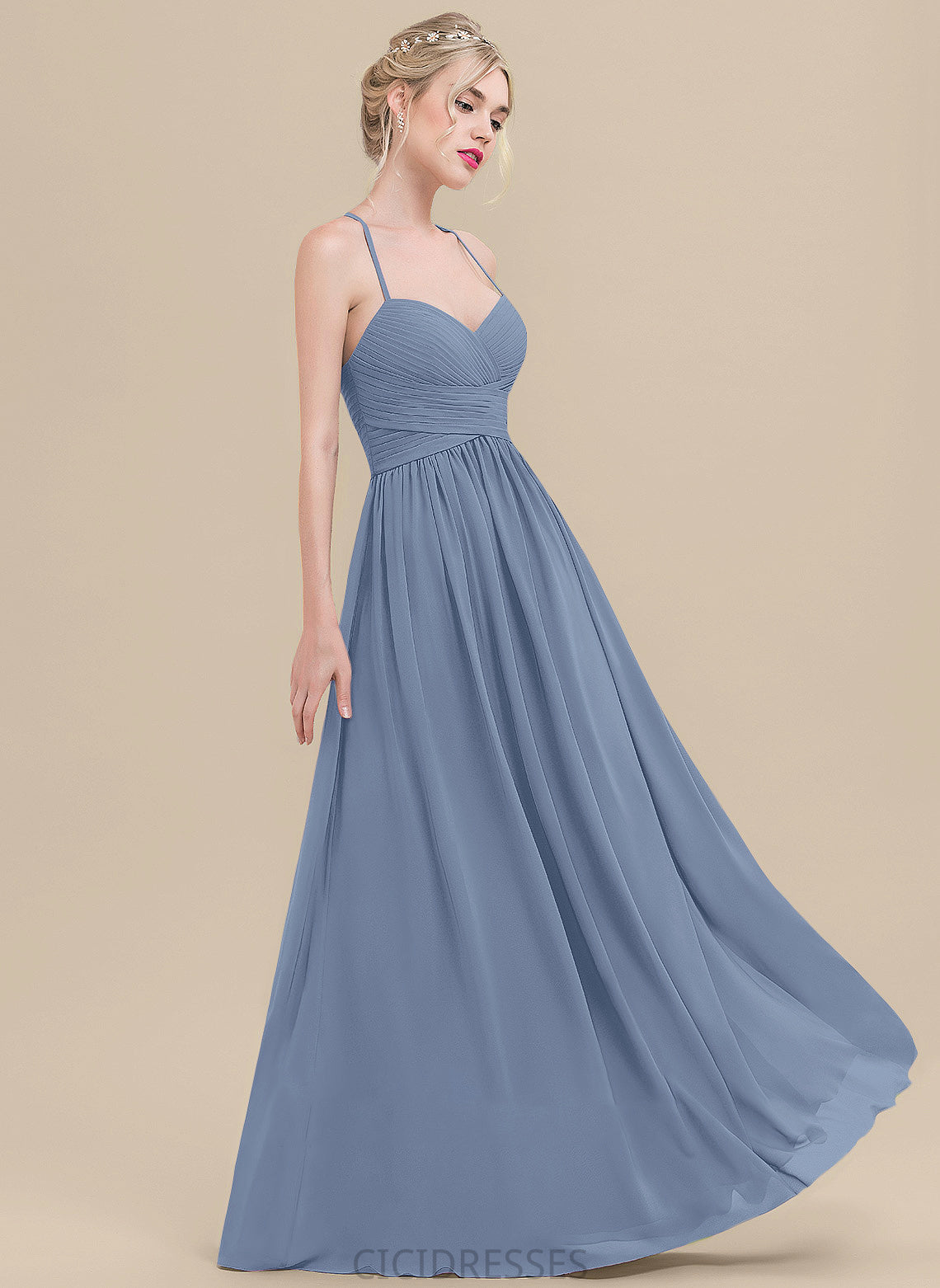 Silhouette Length Sweetheart Ruffle Neckline A-Line Fabric Floor-Length Embellishment Lindsey Empire Waist Sleeveless Bridesmaid Dresses