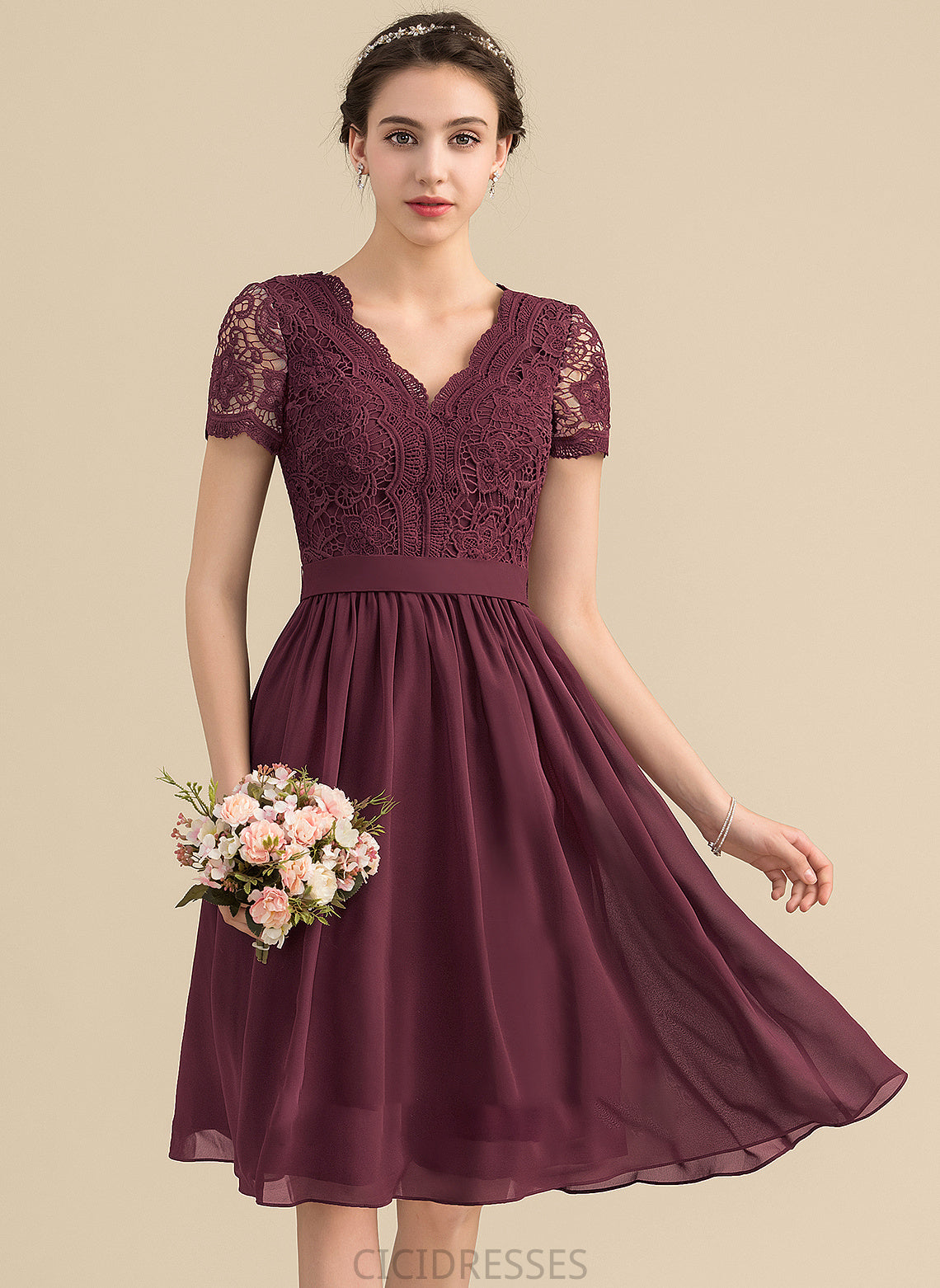 Neckline A-Line Straps Lace Silhouette V-neck Length Fabric Knee-Length Kassidy Sleeveless Floor Length Bridesmaid Dresses