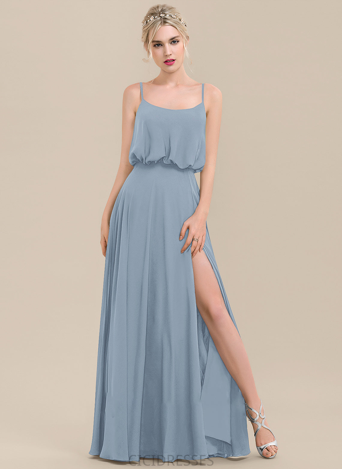 Length A-Line Neckline SquareNeckline SplitFront Embellishment Silhouette Fabric Floor-Length Kiley V-Neck Natural Waist Bridesmaid Dresses