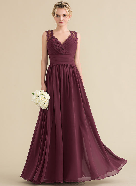 A-Line V-neck Embellishment Fabric Ruffle Floor-Length Length Bow(s) Silhouette Neckline Beryl Natural Waist Bridesmaid Dresses