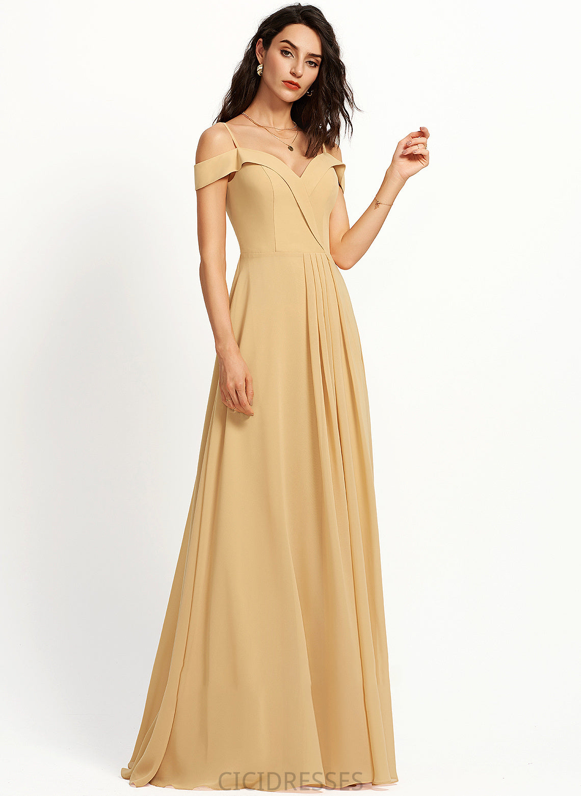 Silhouette Fabric Neckline A-Line Floor-Length Straps Length V-neck Elisa Sleeveless Natural Waist Velvet Bridesmaid Dresses