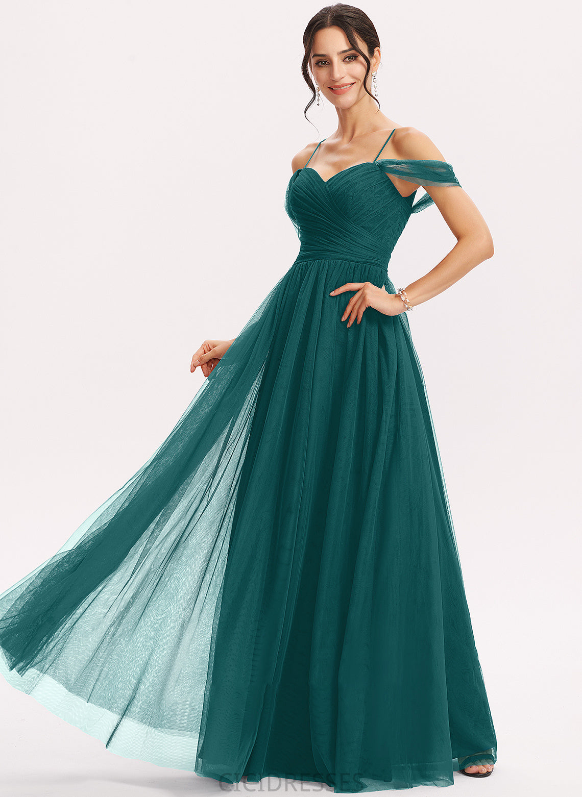 Silhouette Neckline Length Fabric Ruffle Embellishment Floor-Length A-Line V-neck Carly Floor Length Natural Waist Bridesmaid Dresses
