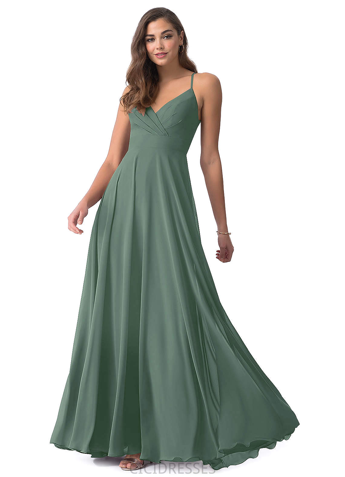 Mariah Floor Length Sleeveless Spaghetti Staps Natural Waist A-Line/Princess Bridesmaid Dresses