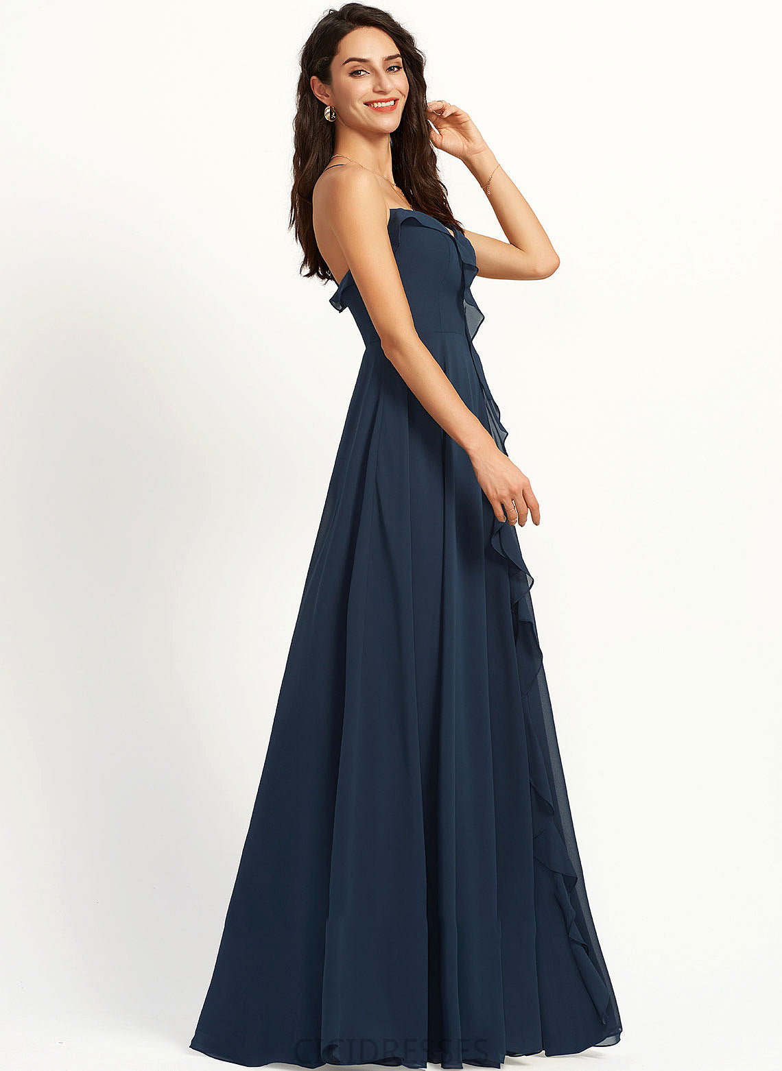 SplitFront Embellishment Fabric Floor-Length Neckline Length Silhouette A-Line V-neck Caylee Straps A-Line/Princess Bridesmaid Dresses