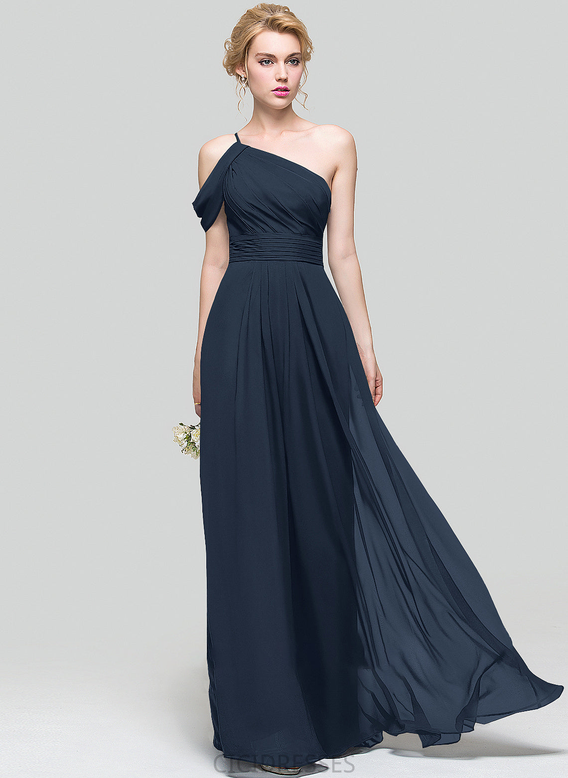 Embellishment Silhouette Length A-Line Neckline One-Shoulder Floor-Length Ruffle Fabric Erica Floor Length Sleeveless Bridesmaid Dresses