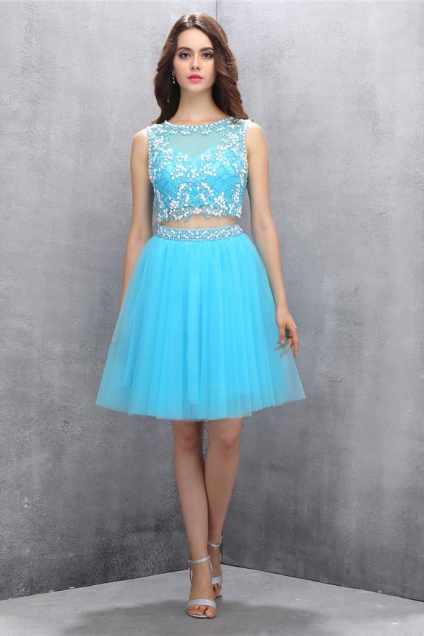 Two-piece Organza Open Back Homecoming/Prom Dresses With Beading ED73