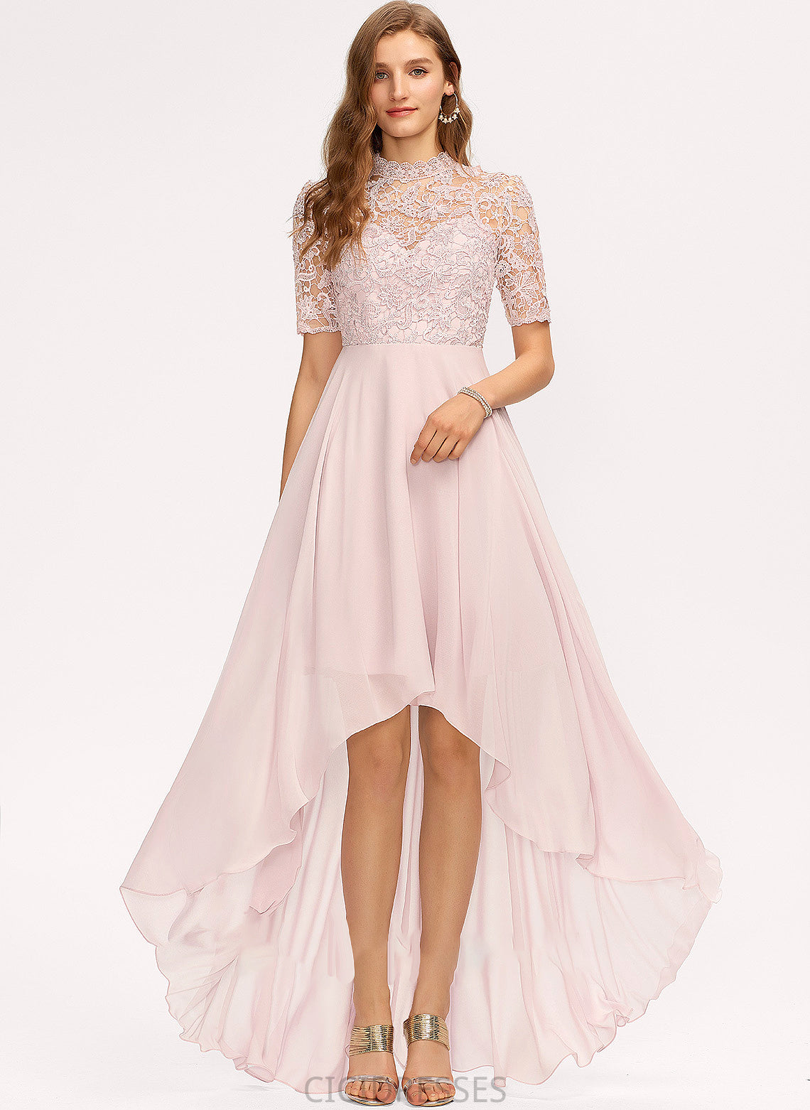 Fabric Length Asymmetrical Neckline Straps A-Line HighNeck Silhouette Lace Cecelia Natural Waist Floor Length Bridesmaid Dresses