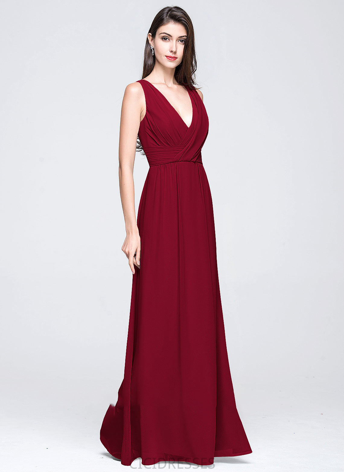 Silhouette V-neck Length Fabric Neckline Ruffle Floor-Length Embellishment A-Line Mckayla Natural Waist Floor Length Bridesmaid Dresses