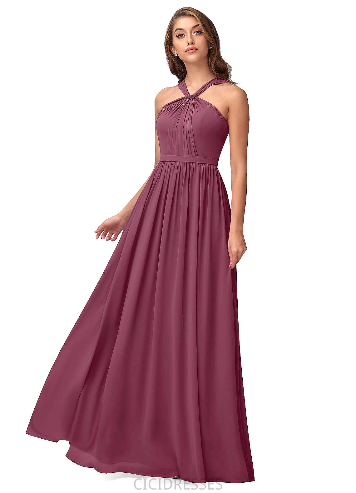 Brenna Natural Waist Sleeveless Floor Length Spaghetti Staps A-Line/Princess Bridesmaid Dresses
