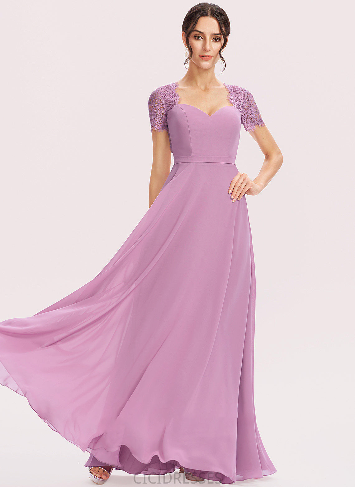 Sweetheart Neckline Silhouette Embellishment Lace A-Line Straps Fabric Carleigh Floor Length Natural Waist Halter Bridesmaid Dresses
