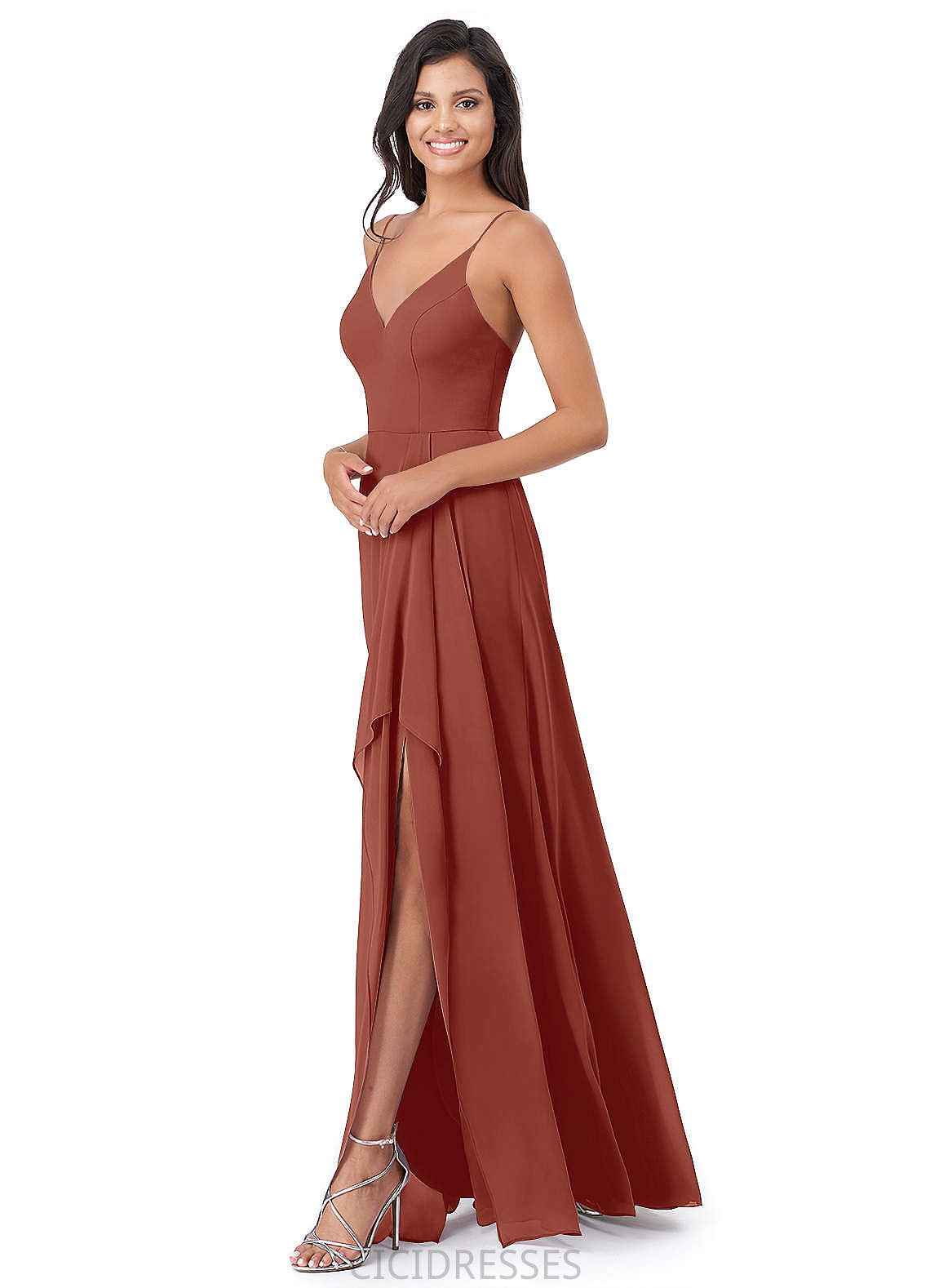 Alyson Natural Waist A-Line/Princess Sleeveless Floor Length V-Neck Bridesmaid Dresses