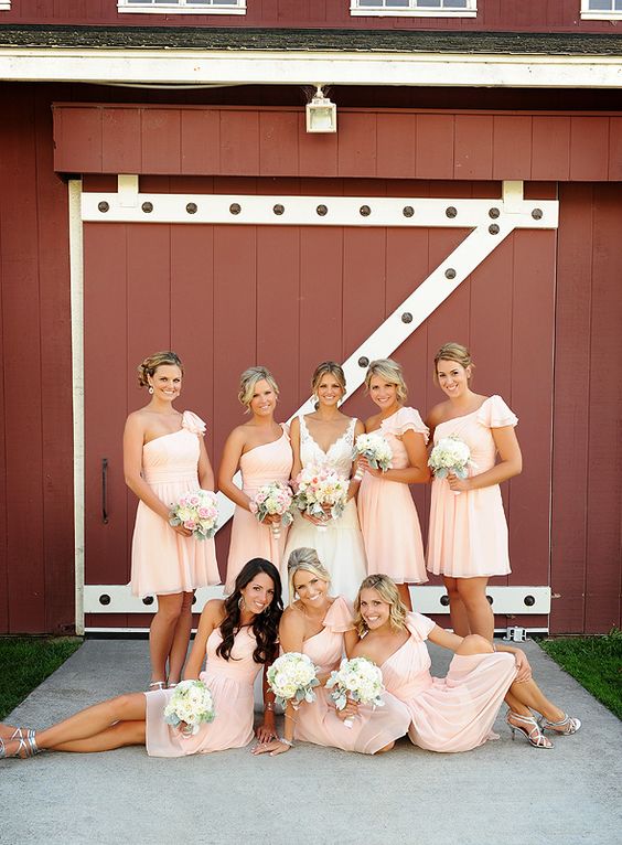 2024 Cheap A Line One Shoulder Pink Short Bridesmaid Dresses / Gowns