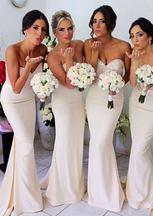 Sheath Ivory Sweetheart Sequins Chiffon Long Bridesmaid Dresses / Gowns
