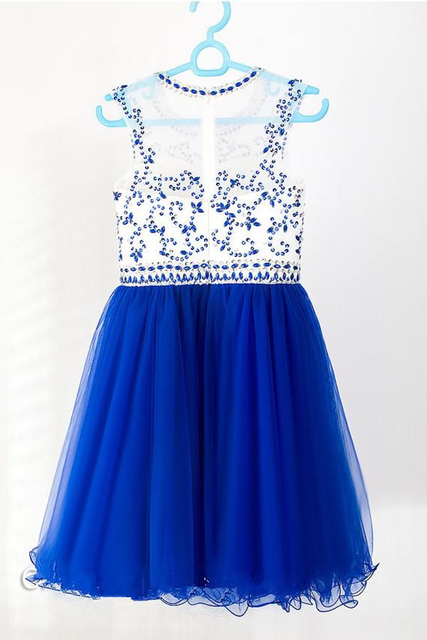 Royal Blue Tulle Sleeveless Homecoming/Prom Dresses With Beading ED68