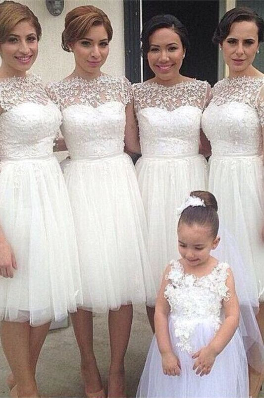 2024 New Arrival A Line Tulle White Short Bridesmaid Dresses / Gowns