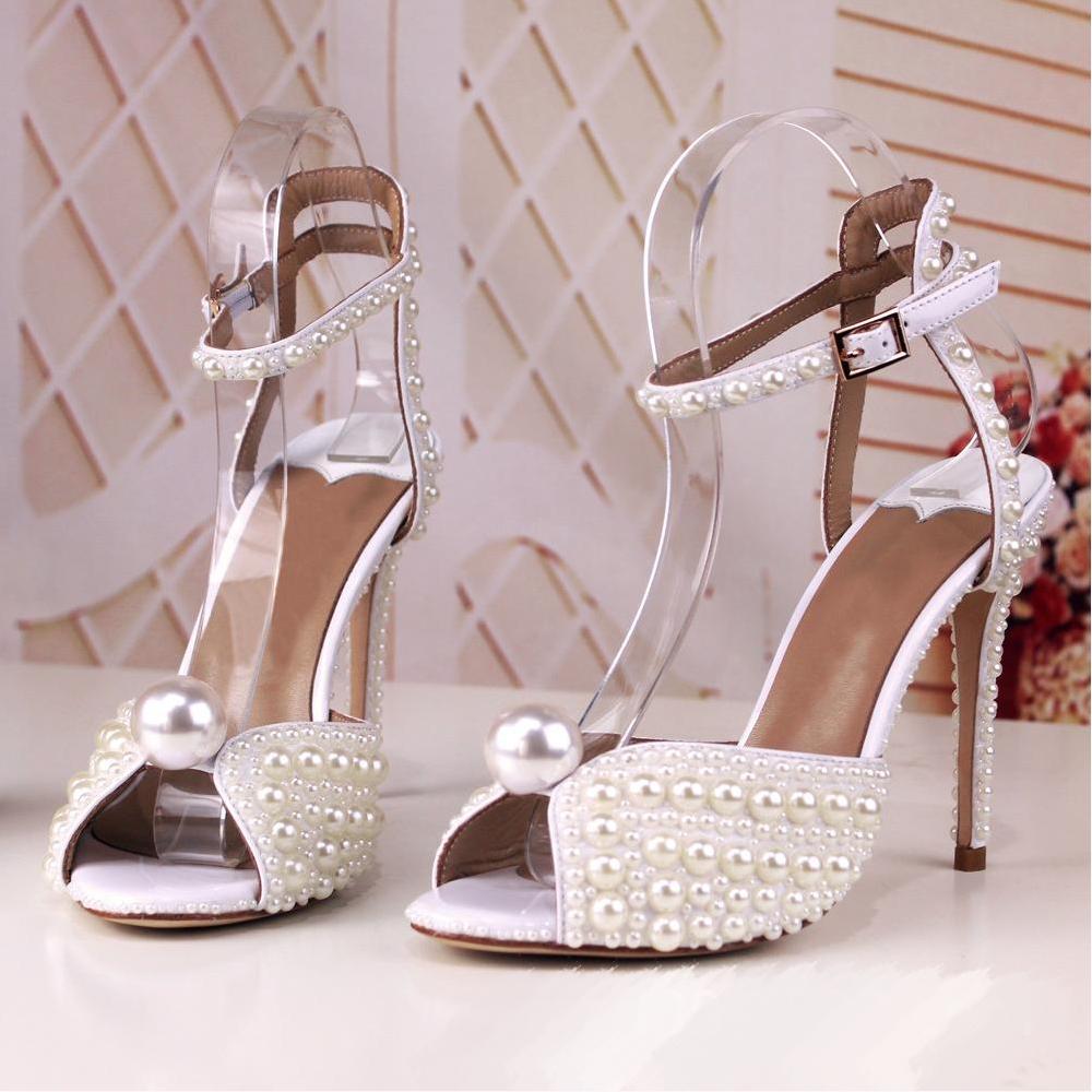 Sandals with pearls, Fashion Evening Party Shoes, Wedding shoes, yy30