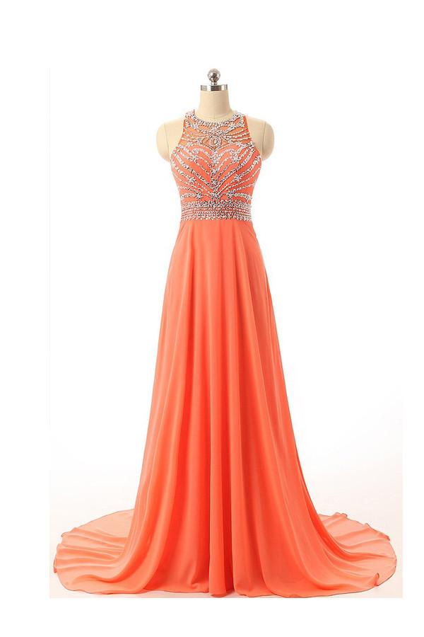 Chiffon Backless Orange Prom/Evening Dress With Beading S08