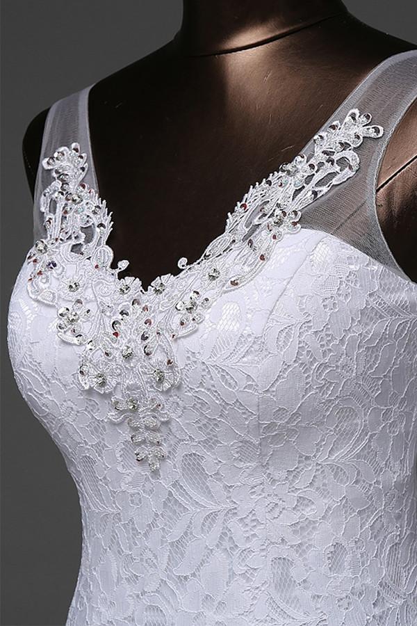 Mermaid V-neck Sweep Train Lace Wedding Dress with Beading