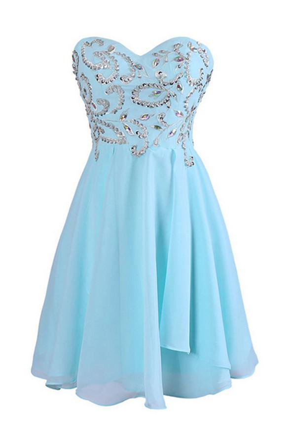 Sweetheart Chiffon Blue Homecoming/Prom Dresses With Beading ED72
