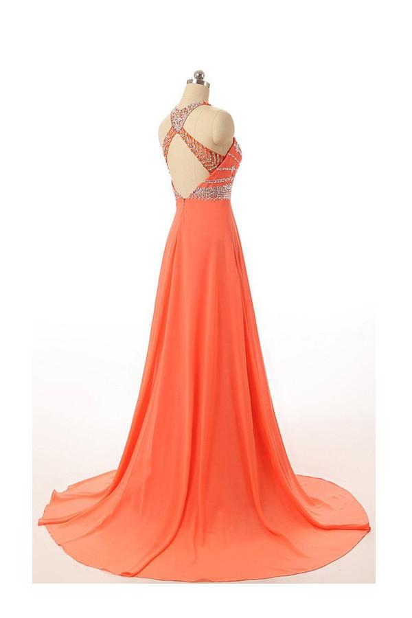 Chiffon Backless Orange Prom/Evening Dress With Beading S08