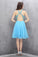 Knee-length Blue Chiffon Open Back Homecoming Dress with Beading ED81