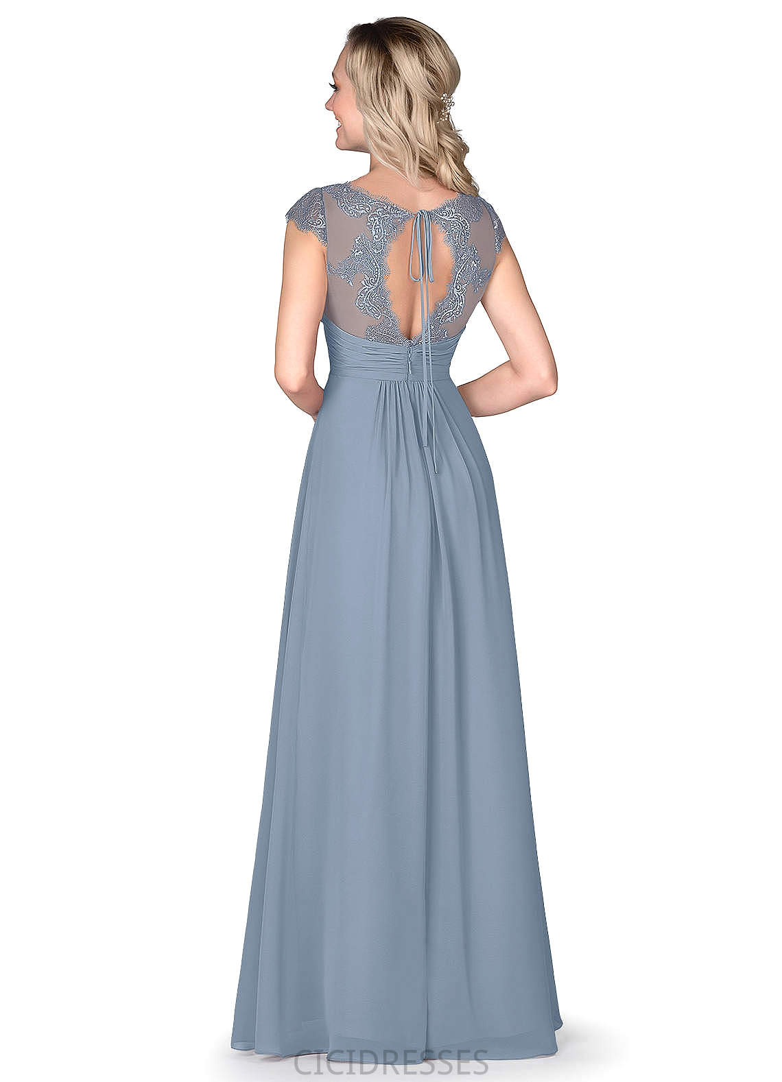 Kyra Short Sleeves Natural Waist A-Line/Princess V-Neck High Low Bridesmaid Dresses