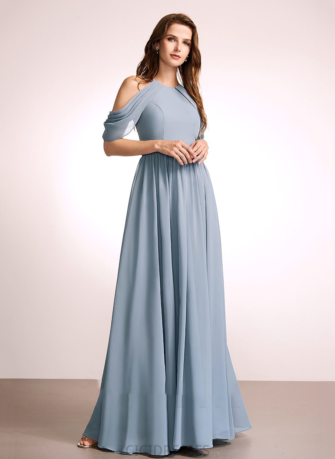 Neckline Straps Silhouette A-Line HighNeck Fabric Length Floor-Length Tiana Sleeveless Natural Waist A-Line/Princess Bridesmaid Dresses