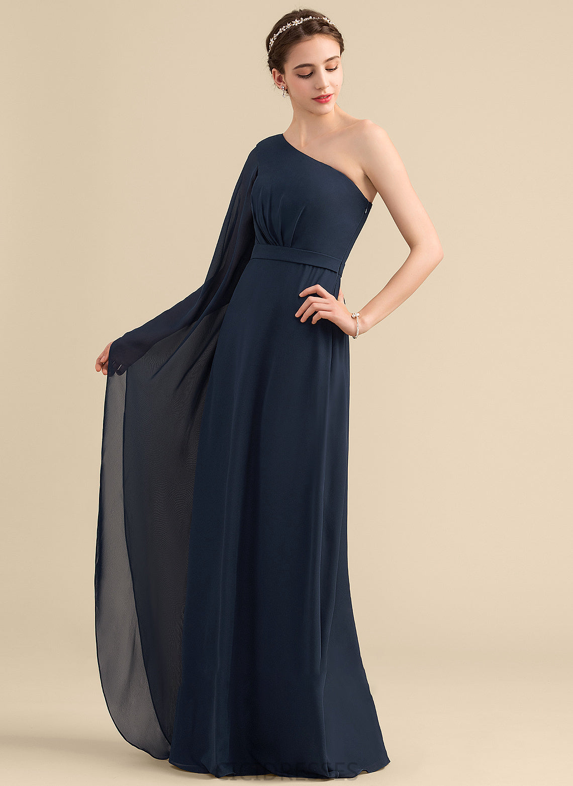 Silhouette Floor-Length Embellishment Fabric One-Shoulder Neckline Length A-Line Ruffle Laci Sleeveless Floor Length Bridesmaid Dresses