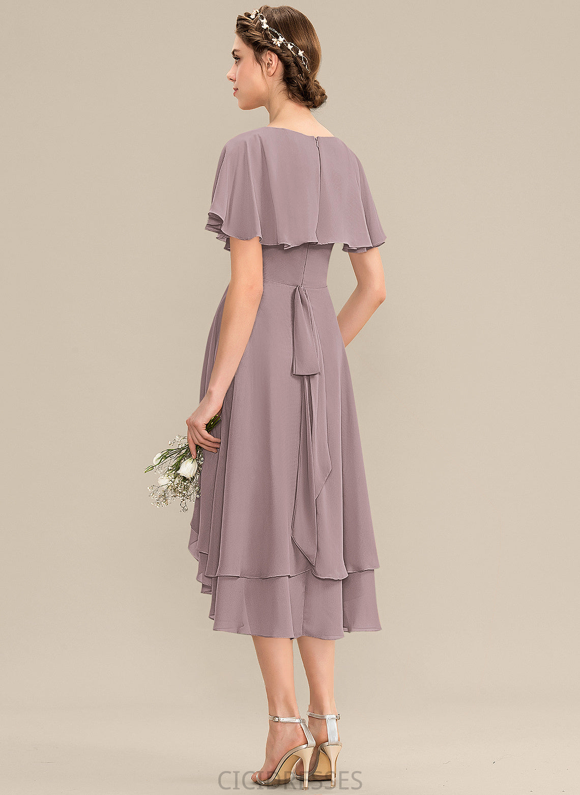 Asymmetrical Embellishment Silhouette CascadingRuffles Neckline Length Fabric A-Line V-neck Hope Sleeveless V-Neck Bridesmaid Dresses