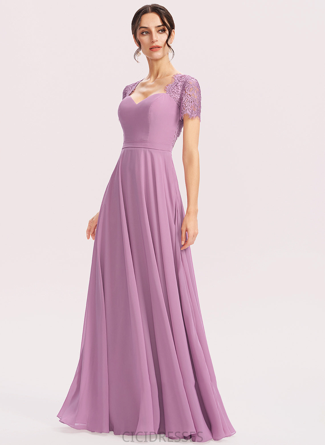 Sweetheart Neckline Silhouette Embellishment Lace A-Line Straps Fabric Carleigh Floor Length Natural Waist Halter Bridesmaid Dresses