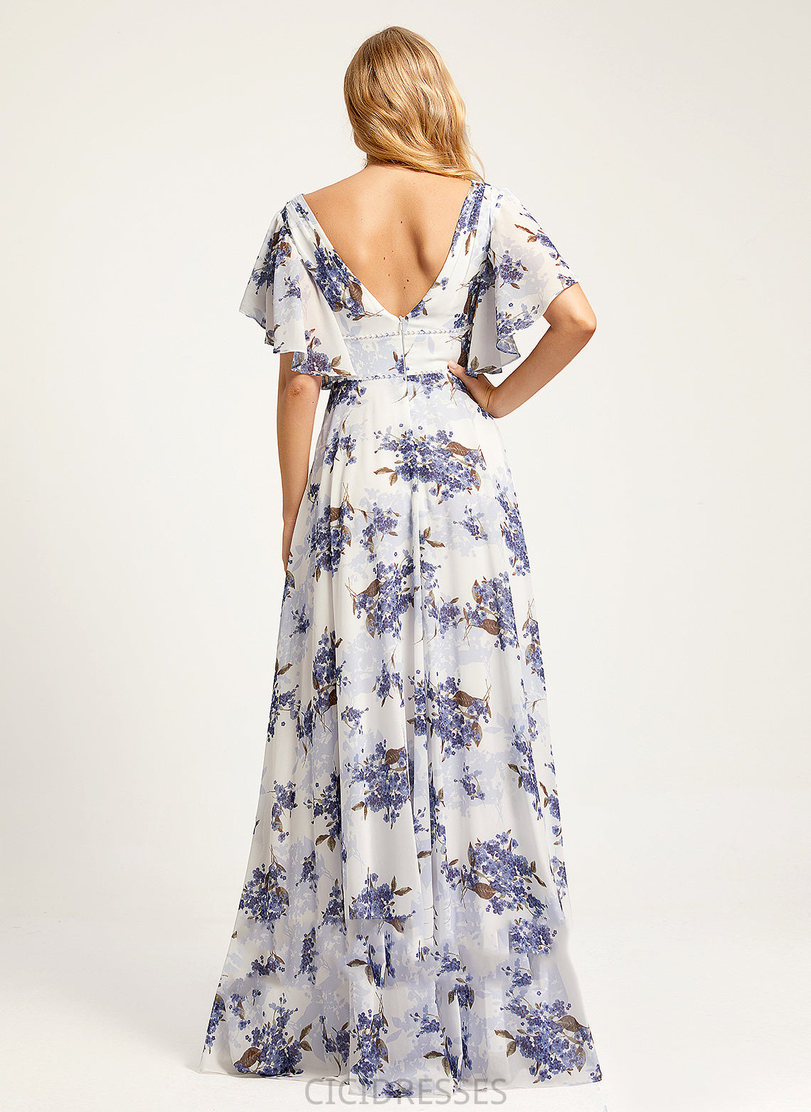 Silhouette A-Line Fabric Floor-Length Sequins Neckline Embellishment V-neck Length Pleated Cailyn Scoop Bridesmaid Dresses