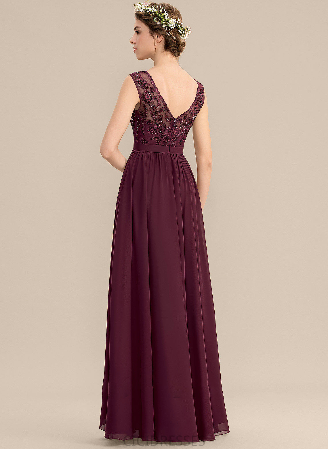 Silhouette A-Line V-neck Floor-Length SplitFront Length Neckline Pockets Embellishment Fabric Sequins Beading Bridesmaid Dresses
