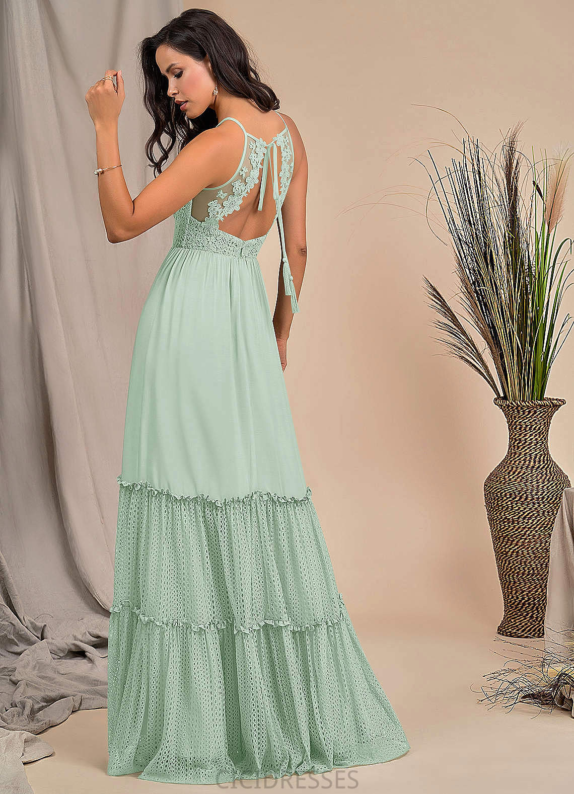 Nadia A-Line/Princess Sleeveless Natural Waist Floor Length Spaghetti Staps Bridesmaid Dresses