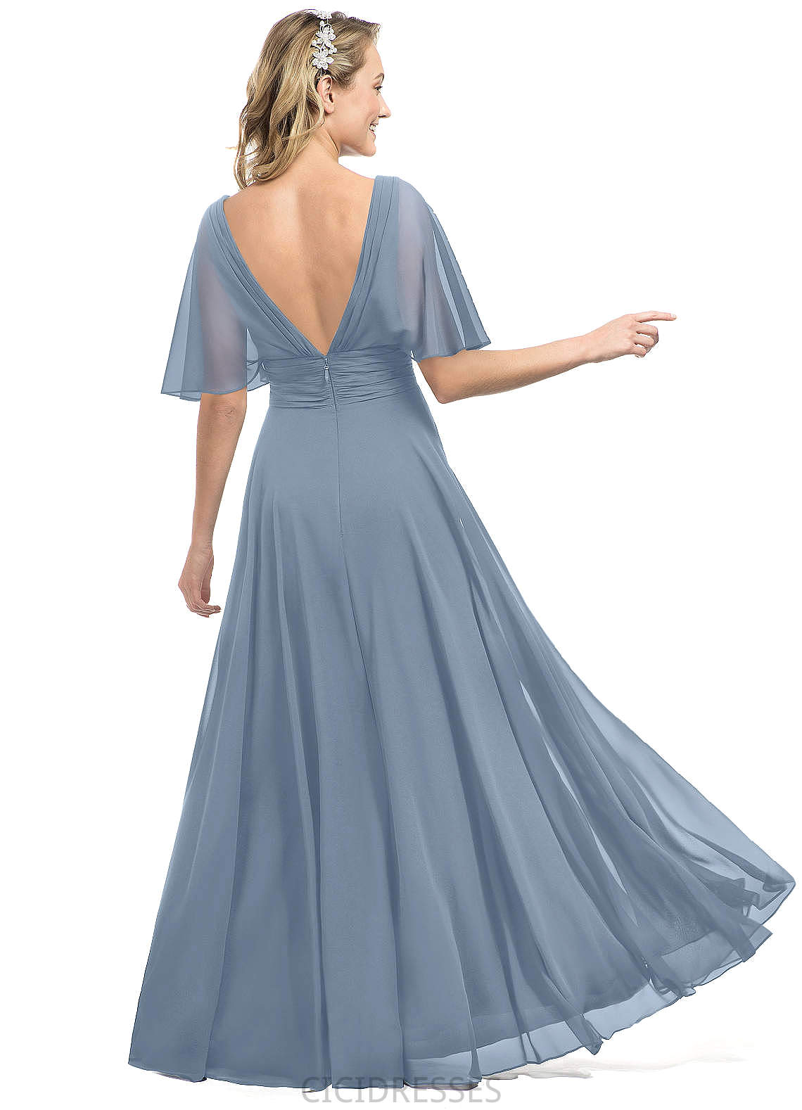 Maud Natural Waist Sleeveless V-Neck A-Line/Princess Floor Length Bridesmaid Dresses
