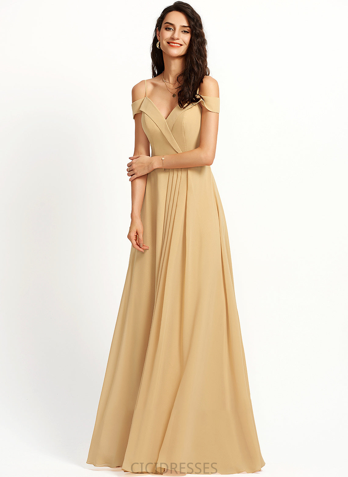 Silhouette Fabric Neckline A-Line Floor-Length Straps Length V-neck Elisa Sleeveless Natural Waist Velvet Bridesmaid Dresses