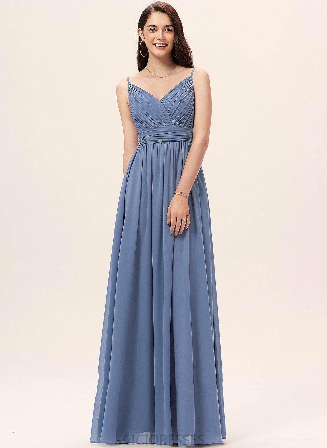 Fabric V-neck Neckline A-Line Floor-Length Silhouette Length Straps Elva V-Neck Sleeveless Natural Waist Bridesmaid Dresses
