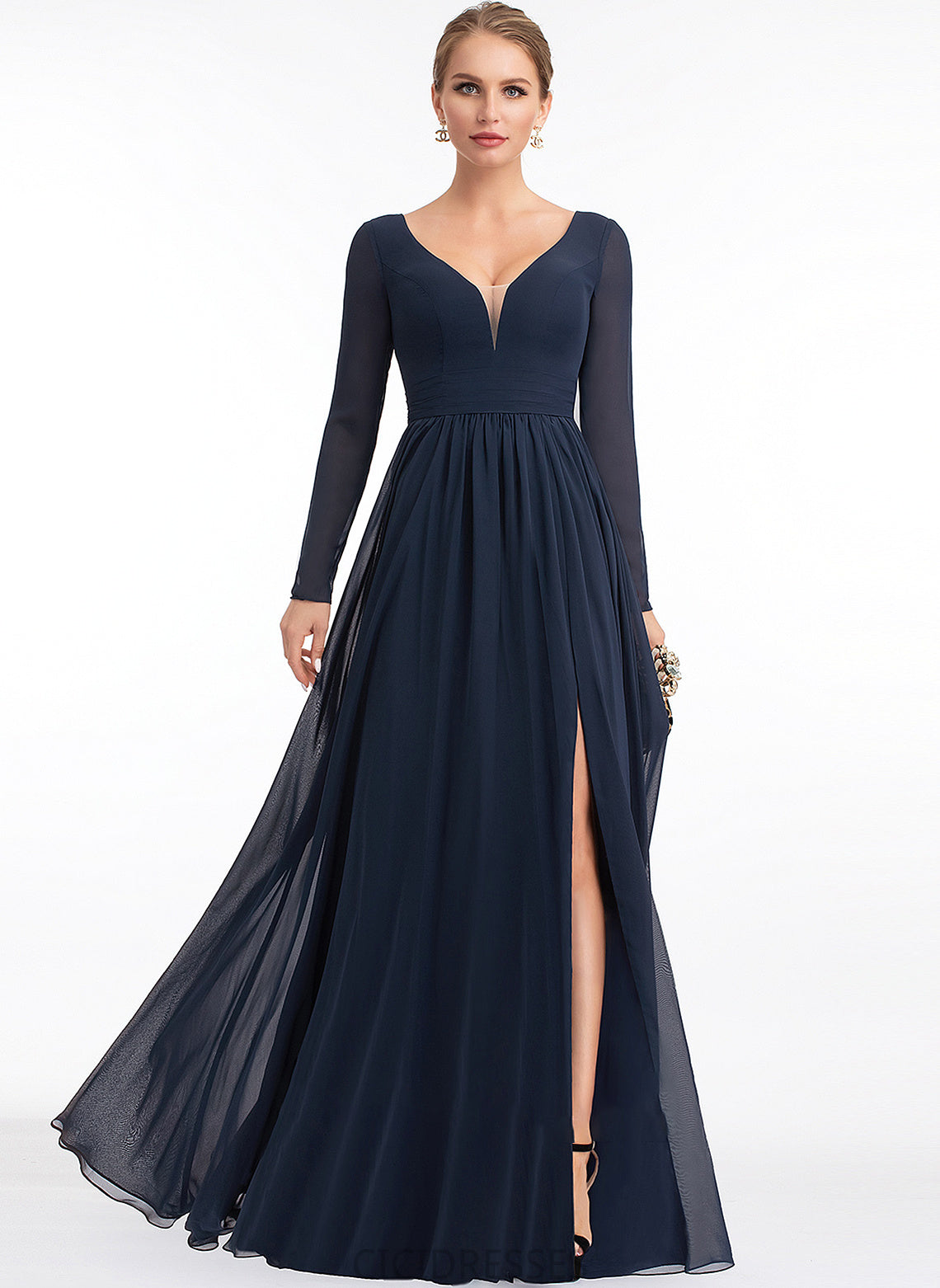 Fabric Neckline SplitFront Length A-Line Floor-Length Silhouette Embellishment V-neck Rosa Floor Length Sleeveless Bridesmaid Dresses